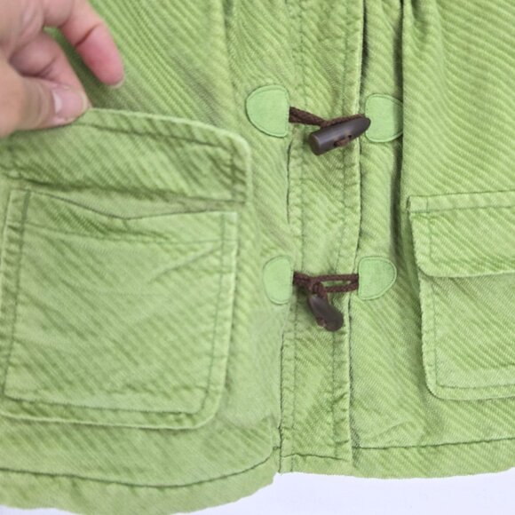 Vintage Y2K Green Corduroy Toggle Boho Retro Sherpa Lined Coat Jacket Hood Kids - Picture 5 of 8